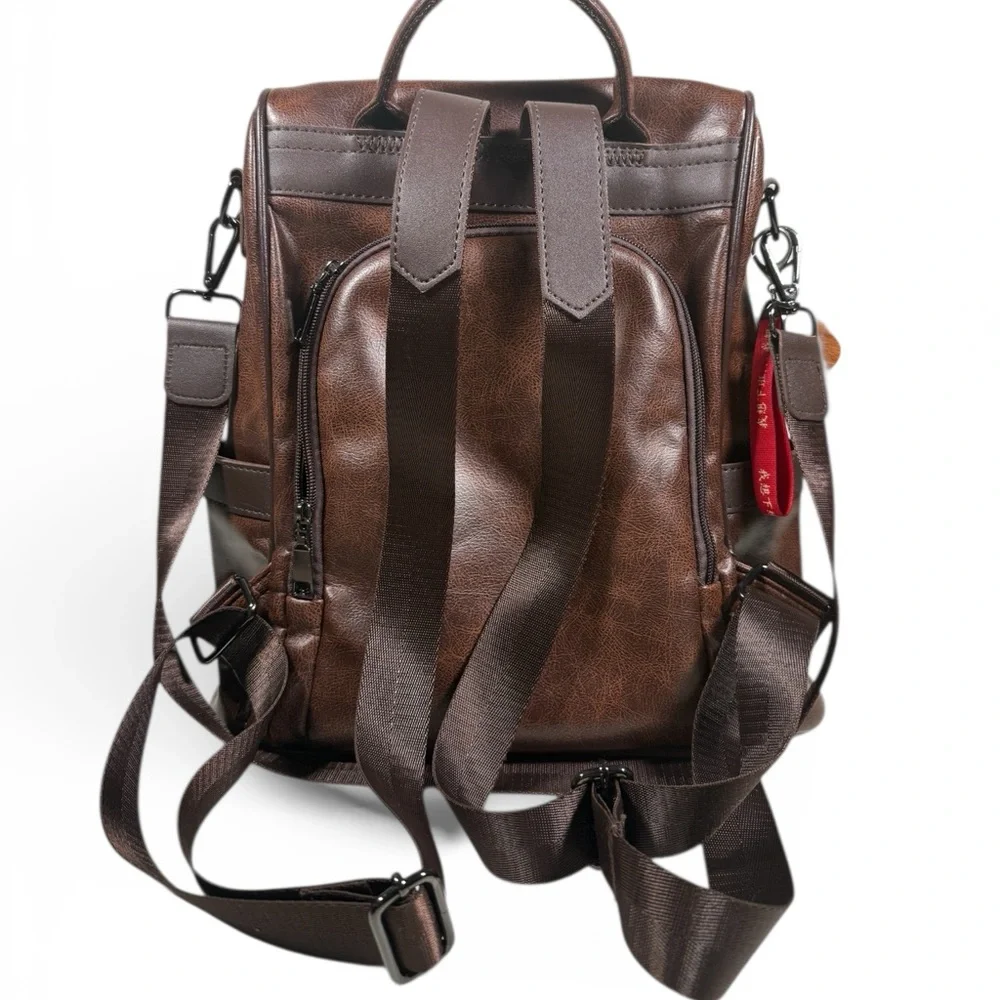 Cheruty Brown Women's Faux Leather Backpack - Picture 2 of 9